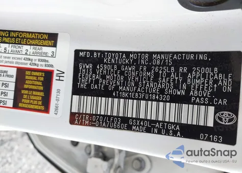 2015 Toyota Avalon Xle Premium z USA, uszkodzony, nr VIN 4T1BK1EB3FU184320